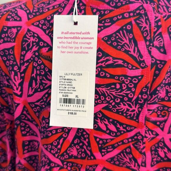 Lilly Pulitzer Steffie Dress in Passion Fruit Pink Star size XLarge NWT - Picture 10 of 12